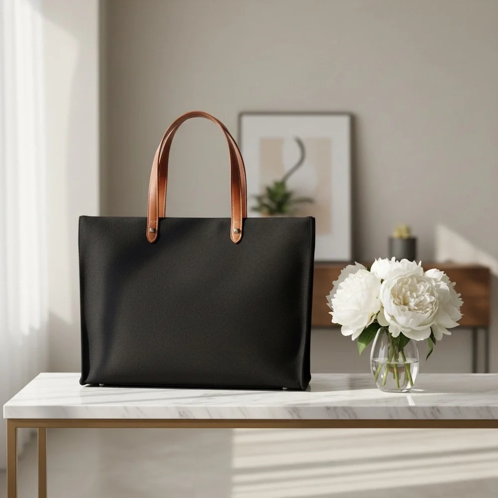 Hermes Black Tote with Tan Handles - Picture 1 of 12
